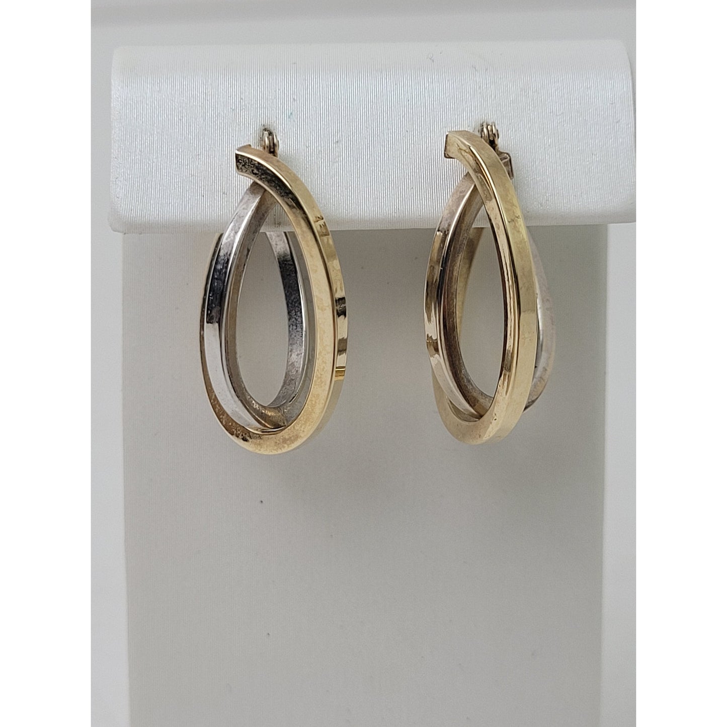 14K Yellow & White Gold Two-Tone Interlocking Crossover 1" Hoop Earrings