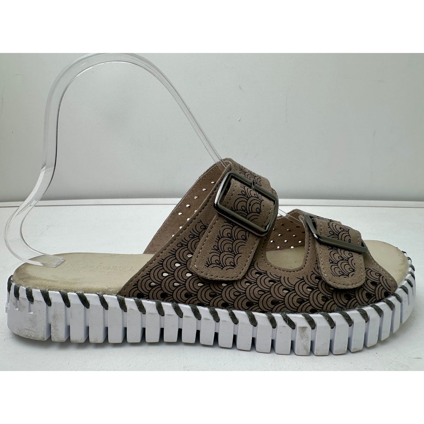 Ilse Jacobsen Tulip 1176 Falcon / Tan Double Buckle Slide Sandals Women's Sz 39 EUC