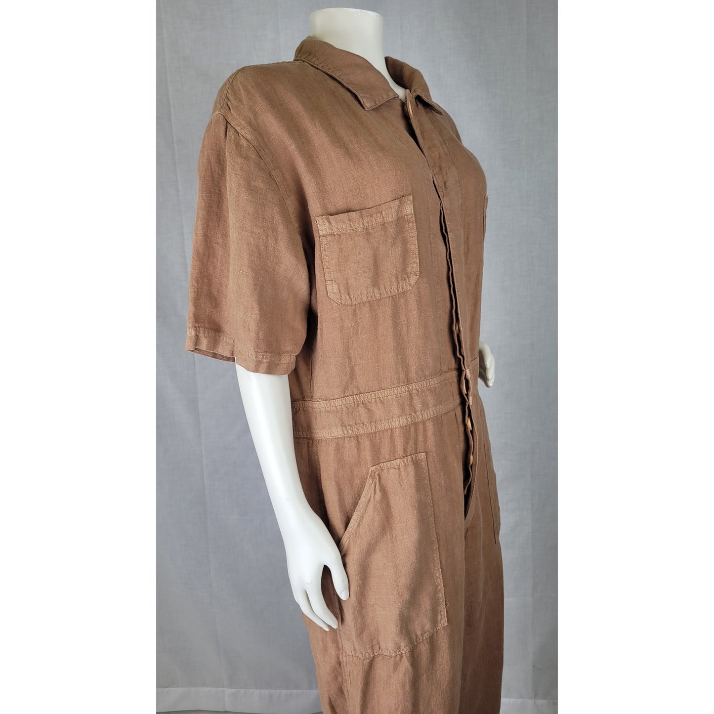 MATE the Label Sedona Linen Jumpsuit Short Sleeved Ankle Length Women's Sz L