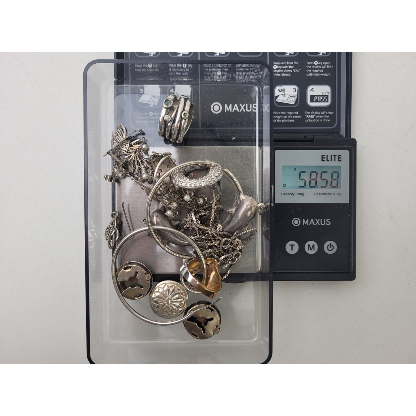 925 Sterling Silver Scrap Lot Earrings Rings Chain Etc. | 58.58 grams