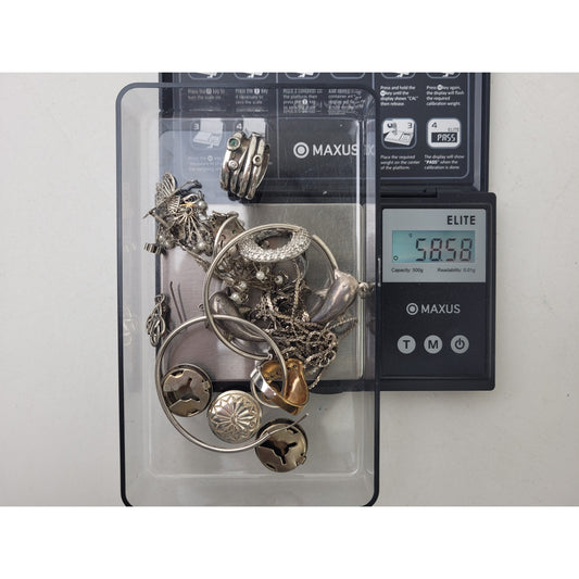 925 Sterling Silver Scrap Lot Earrings Rings Chain Etc. | 58.58 grams