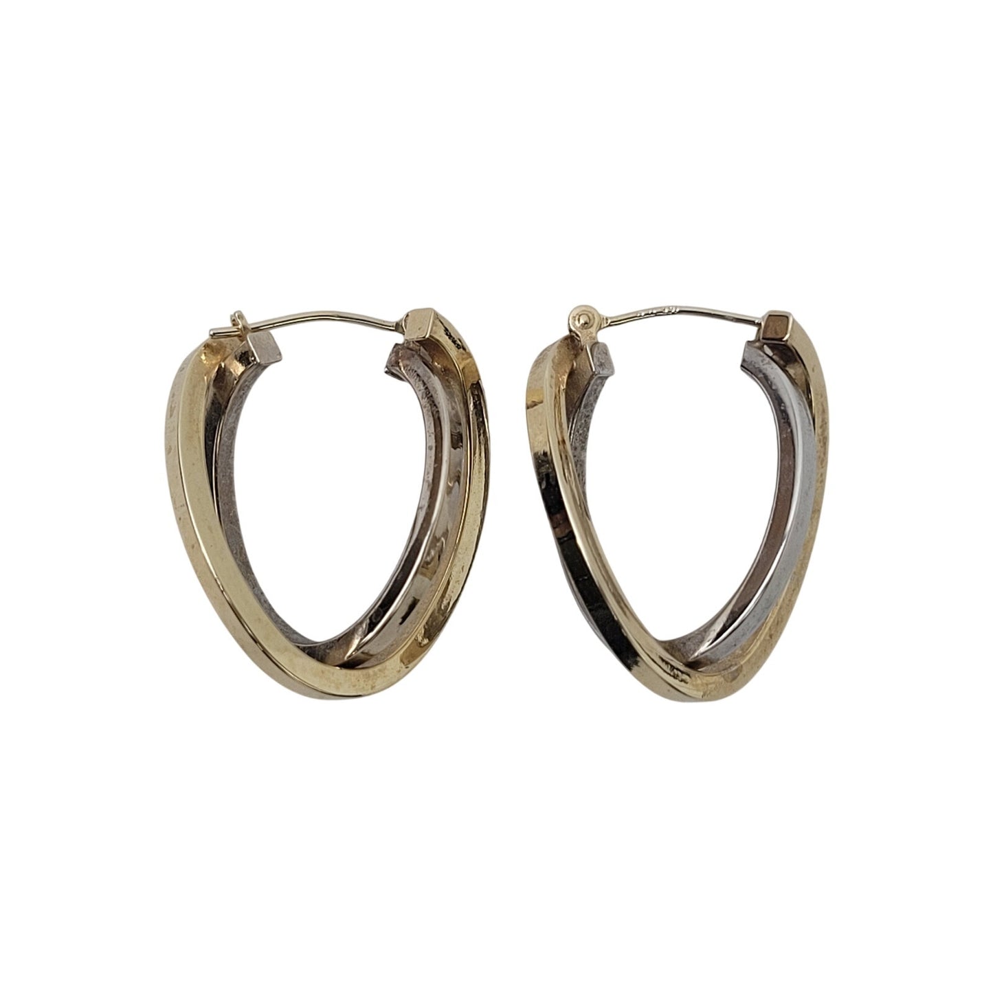 14K Yellow & White Gold Two-Tone Interlocking Crossover 1" Hoop Earrings