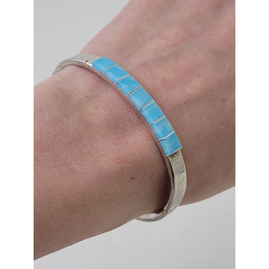 Vintage Sterling Silver Bracelet Bangle w Turquoise Stones Inlay | 26 grams