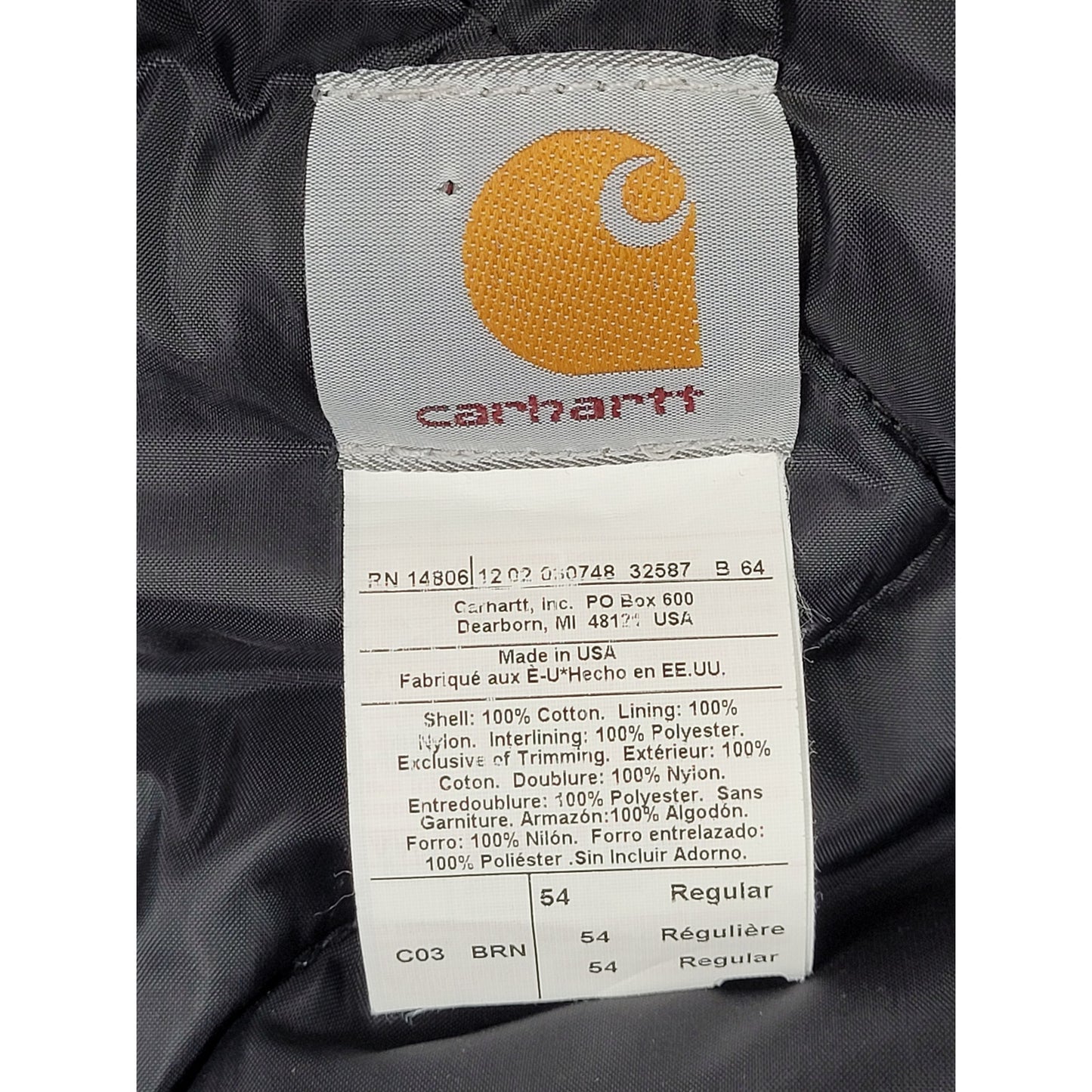 VTG Carhartt Duck Traditional Coat C03 BRN Made in USA Men's Sz 54 (3XL)
