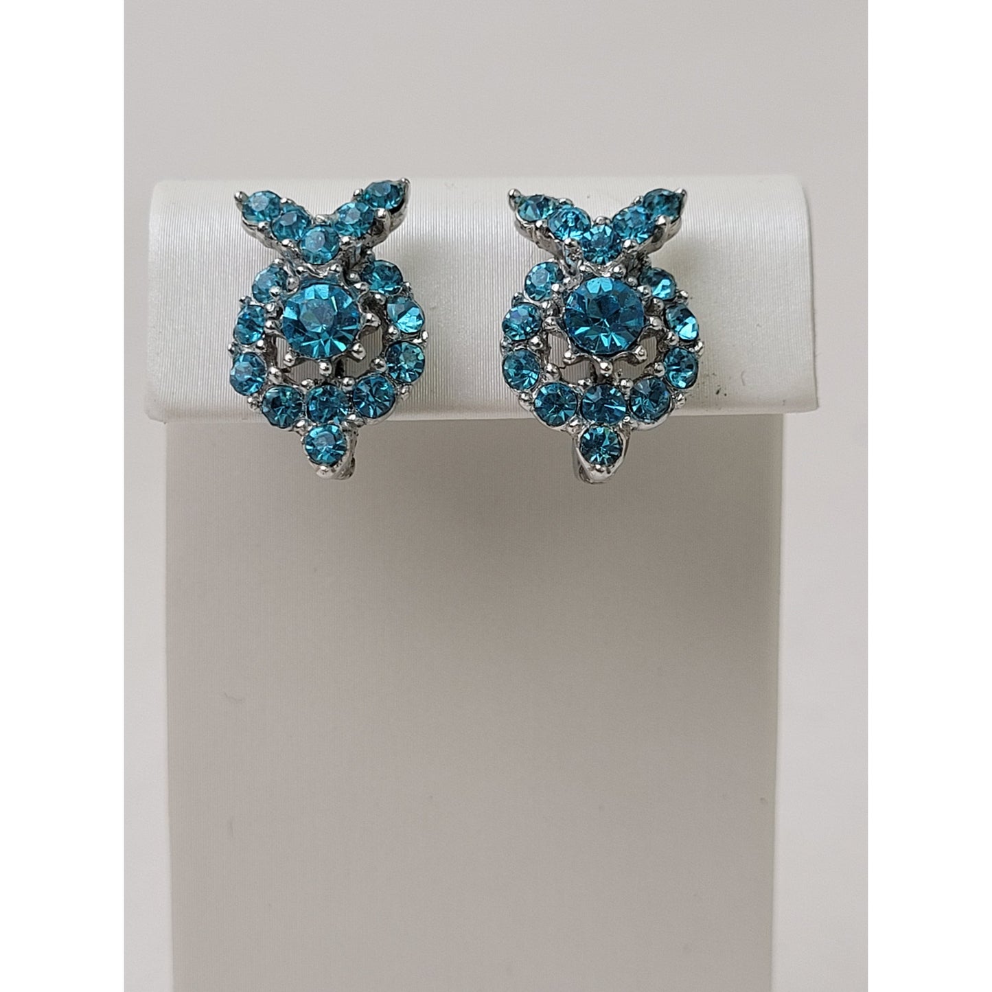 Vintage 1950s ORA Blue Rhinestone Necklace, Bracelet, & Earrings Set