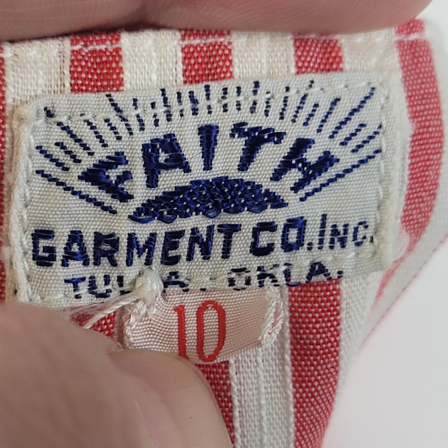 1940s Red & White Striped Pinafore Apron Dress Sz XS