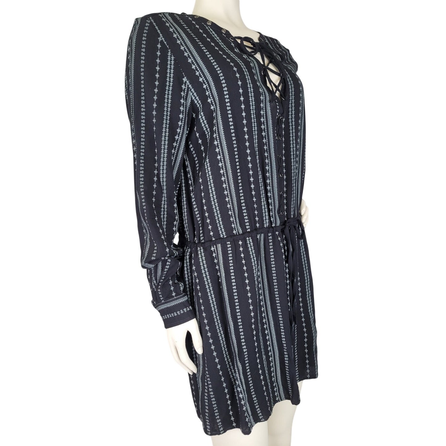 Paige Rockabilly Hobo Mini Dress Lace-up Neckline Black & Blue Women's Sz M