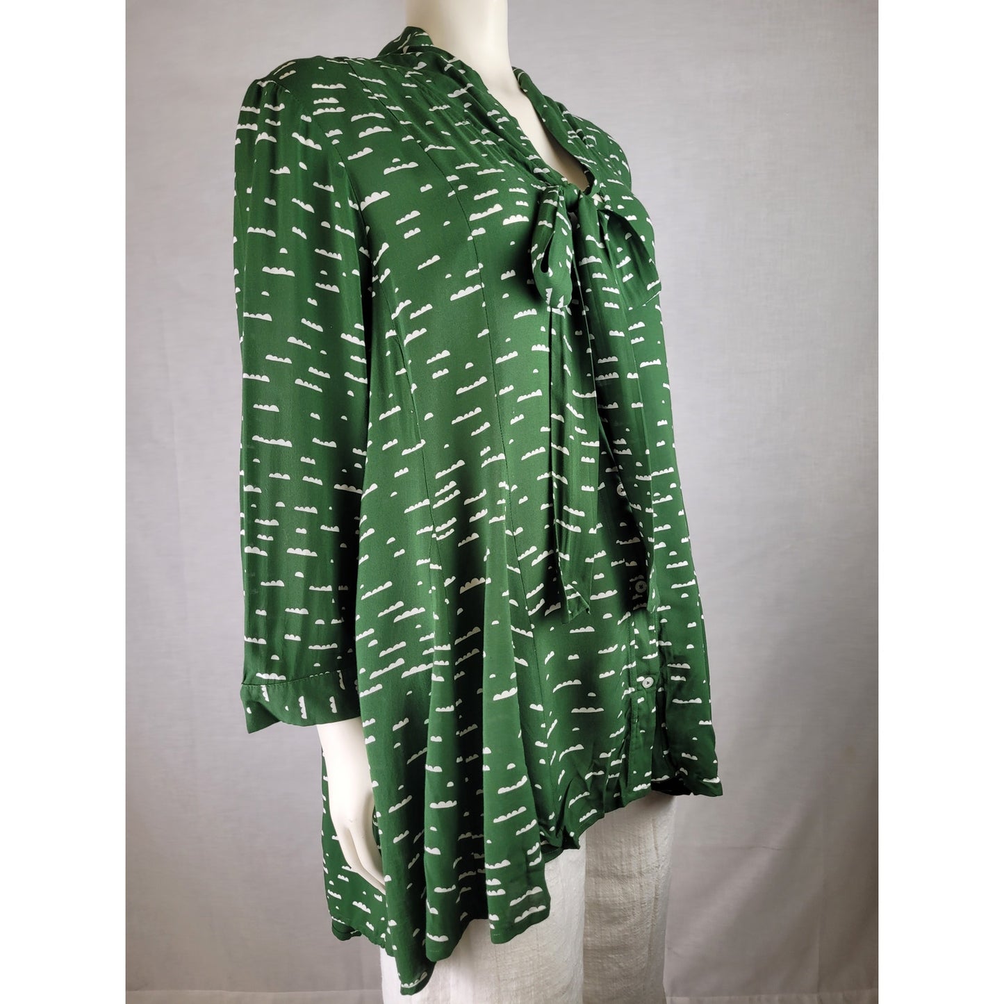 Anthropologie Maeve Green & White 3/4 Sleeve Tunic Top Women's Sz L