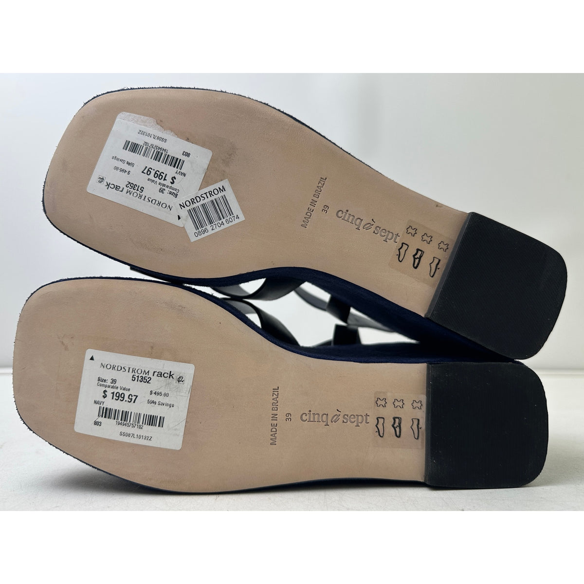 Cinq à Sept Navy Leather Sasha Vachetta Suede Platform Wedge Sandals Women's Sz 9
