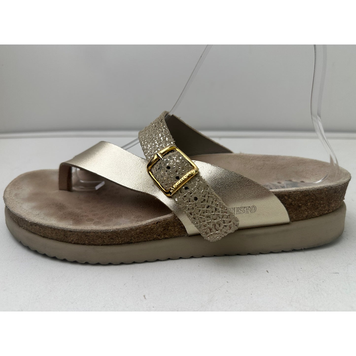 Mephisto Helen Mix Gold Flash Leather Thong Sandals Women's Sz 37