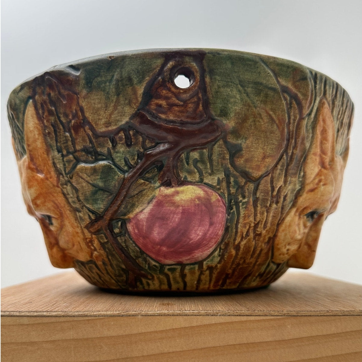 Antique 1920s Weller Pottery Woodcraft Fox Bowl / Hanging Planter