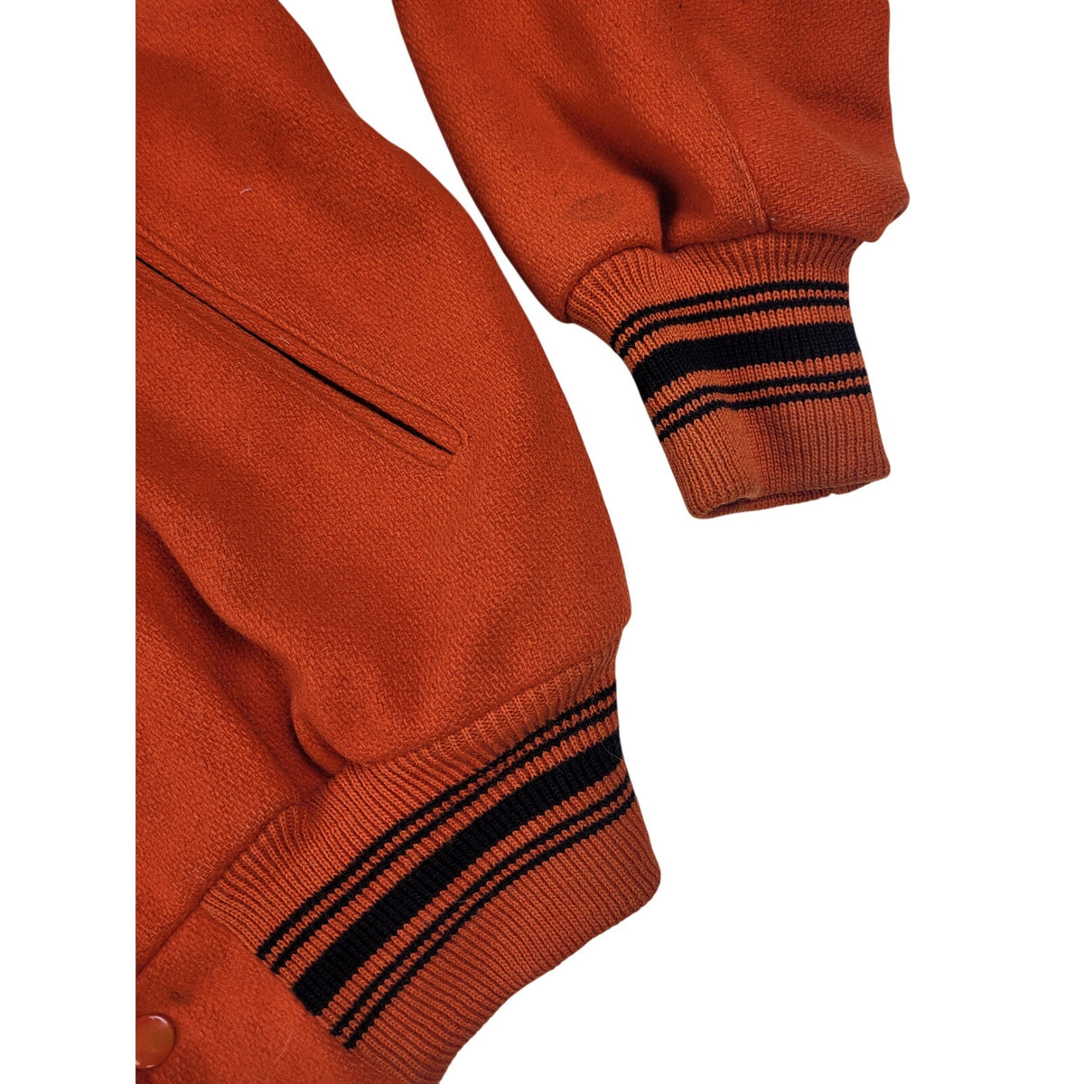 Vintage 1970s Fab-Knit Orange Varsity Jacket Wool w Leather Trim Men's Sz 40