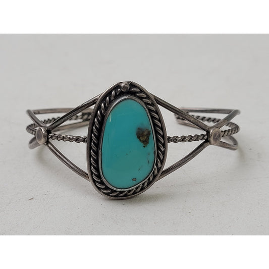 Vintage Sterling Silver Turquoise Cuff Bracelet Made in Mexico