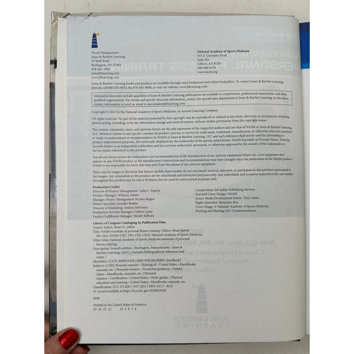 NASM Essentials of Personal Fitness Training 7th Edition Hardcover Textbook