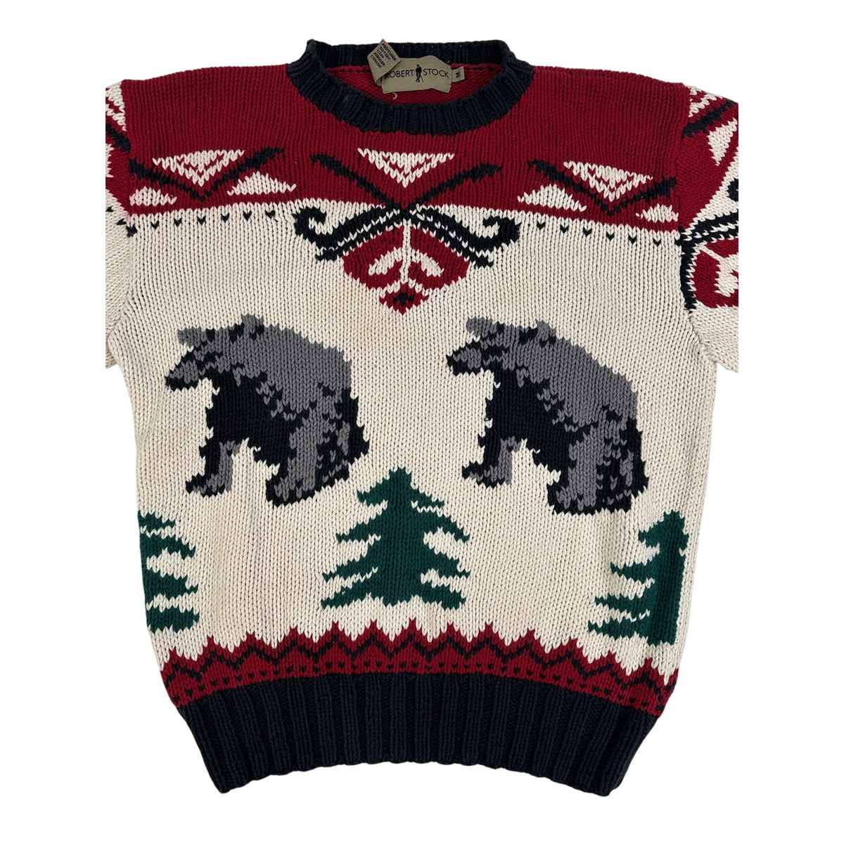 Vintage Robert Stock Bear & Pine Tree Knit Sweater Men's Sz M
