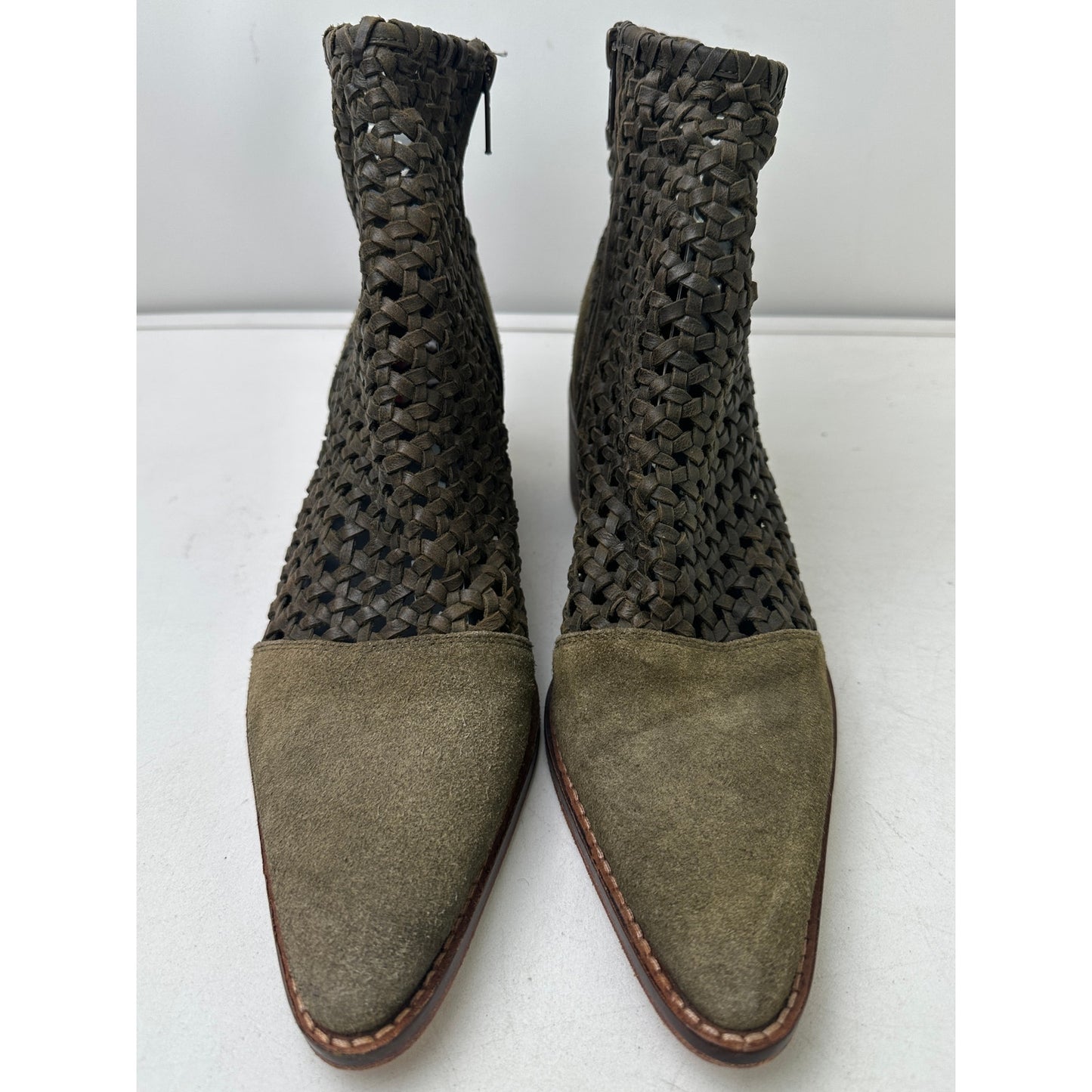 Free People In The Loop Woven Leather Olive Green Booties Women's Sz 9