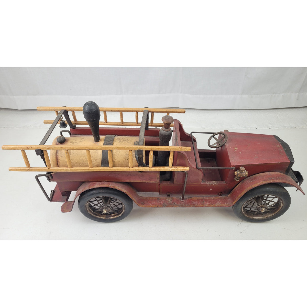 Vintage 1930s Leanardo Luna Wood & Metal Fire Truck w Ladders | Large Toy