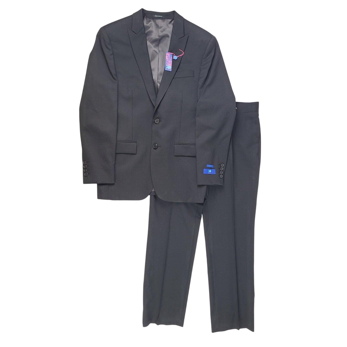 Egara 100% Wool Black Slim Cut Suit Sz 38S Jacket 31 X 28" Pant MSRP: $375 NWT
