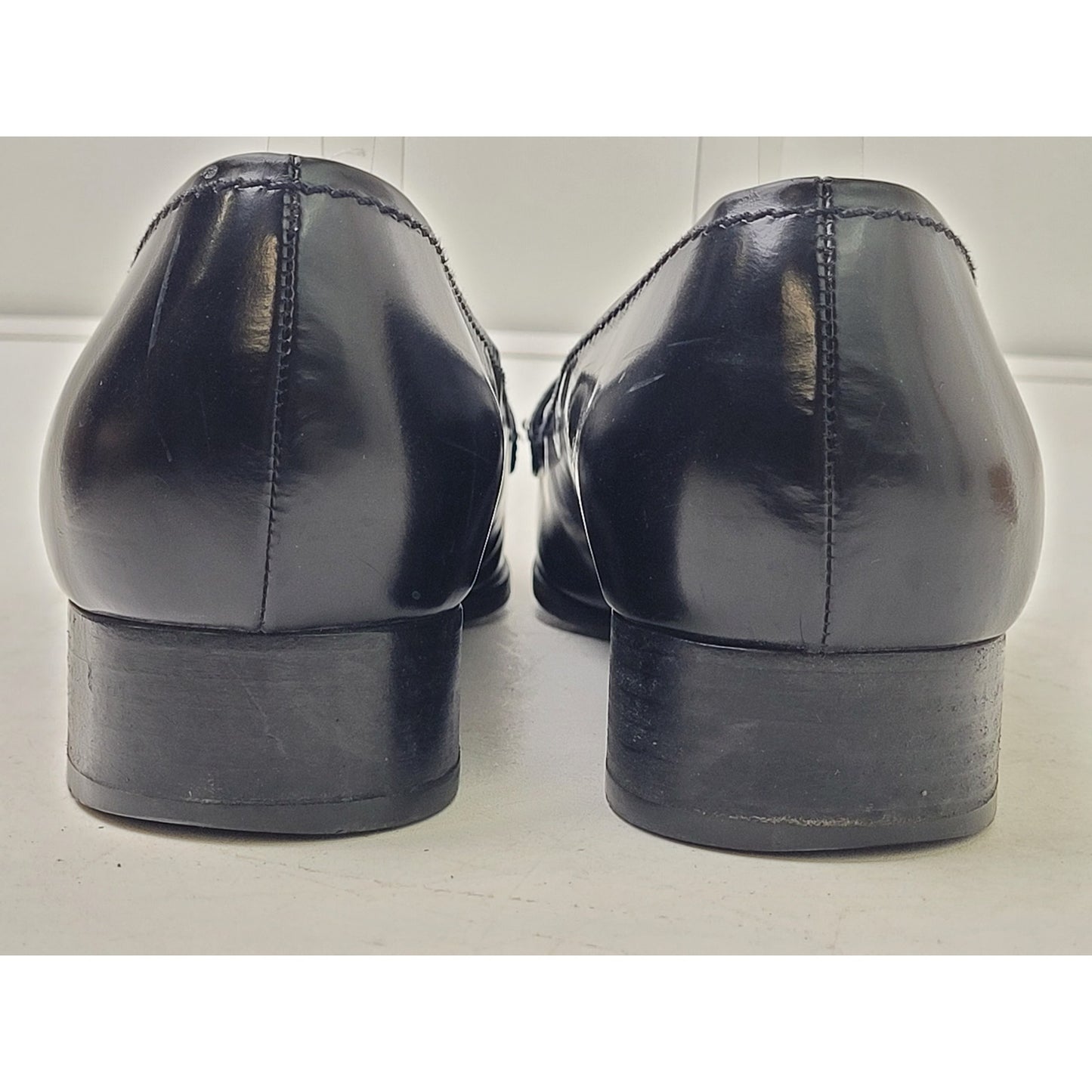 Vintage PRADA Black Leather Loafers Silver Buckle Women's Sz EU 38 1/2 / US 8