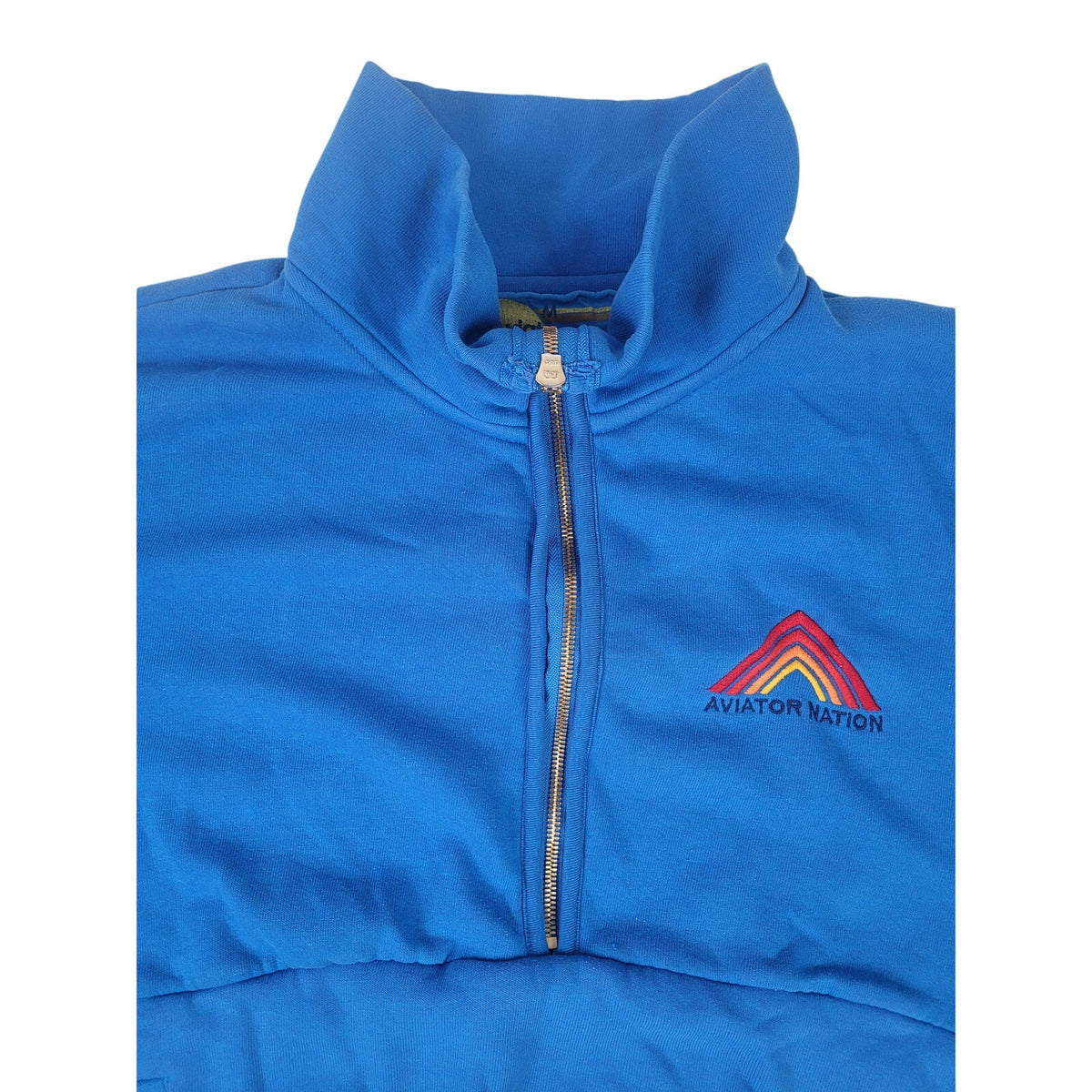 Aviator Nation Mountain Embroidery Half Zip Sweatshirt Ocean Blue Sz M