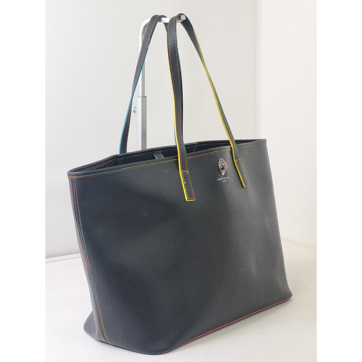 Kurt Geiger London Richmond Shopper Tote Bag Black w Neon Stitching