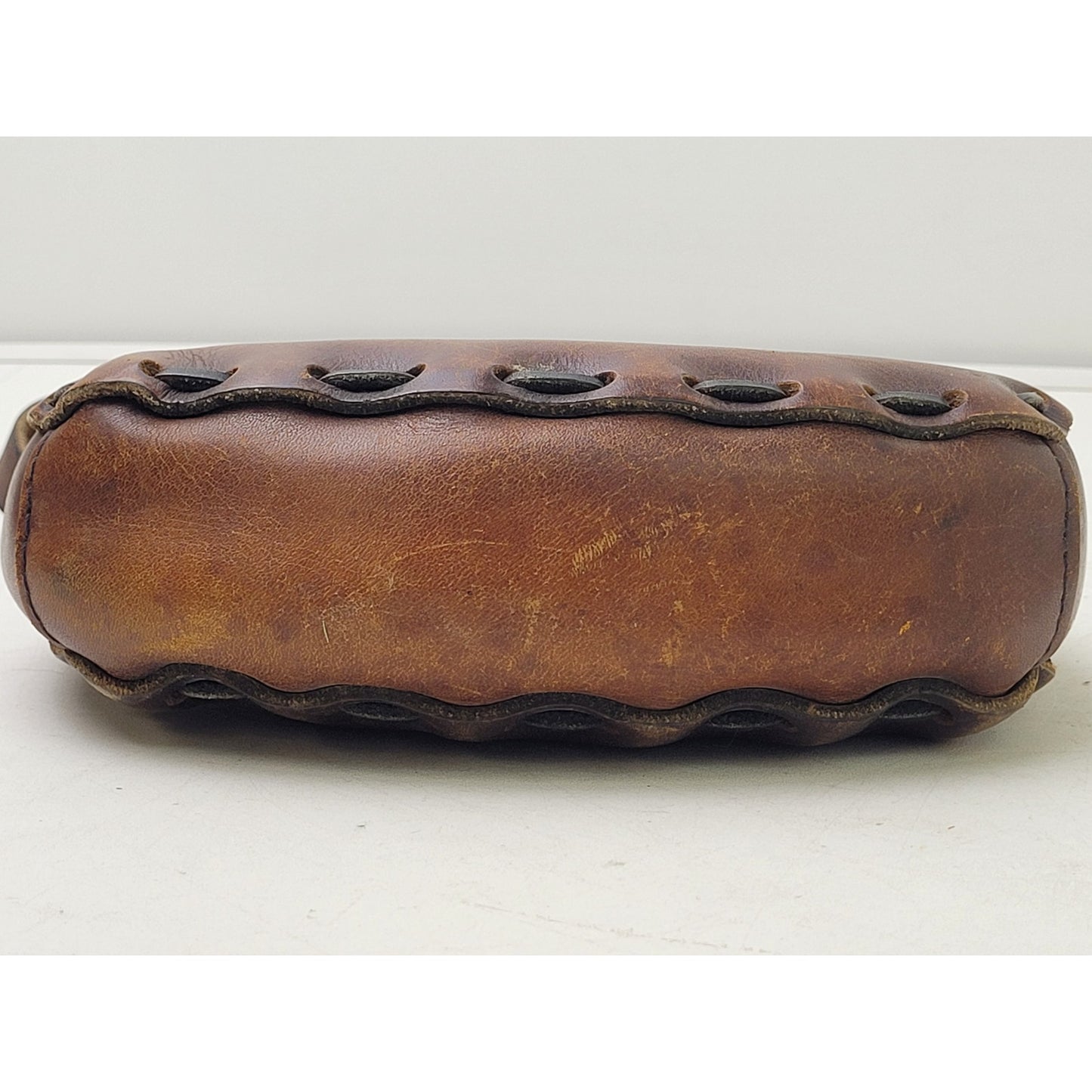 1970s Handmade Tooled Leather Brown Mini Messenger Bag