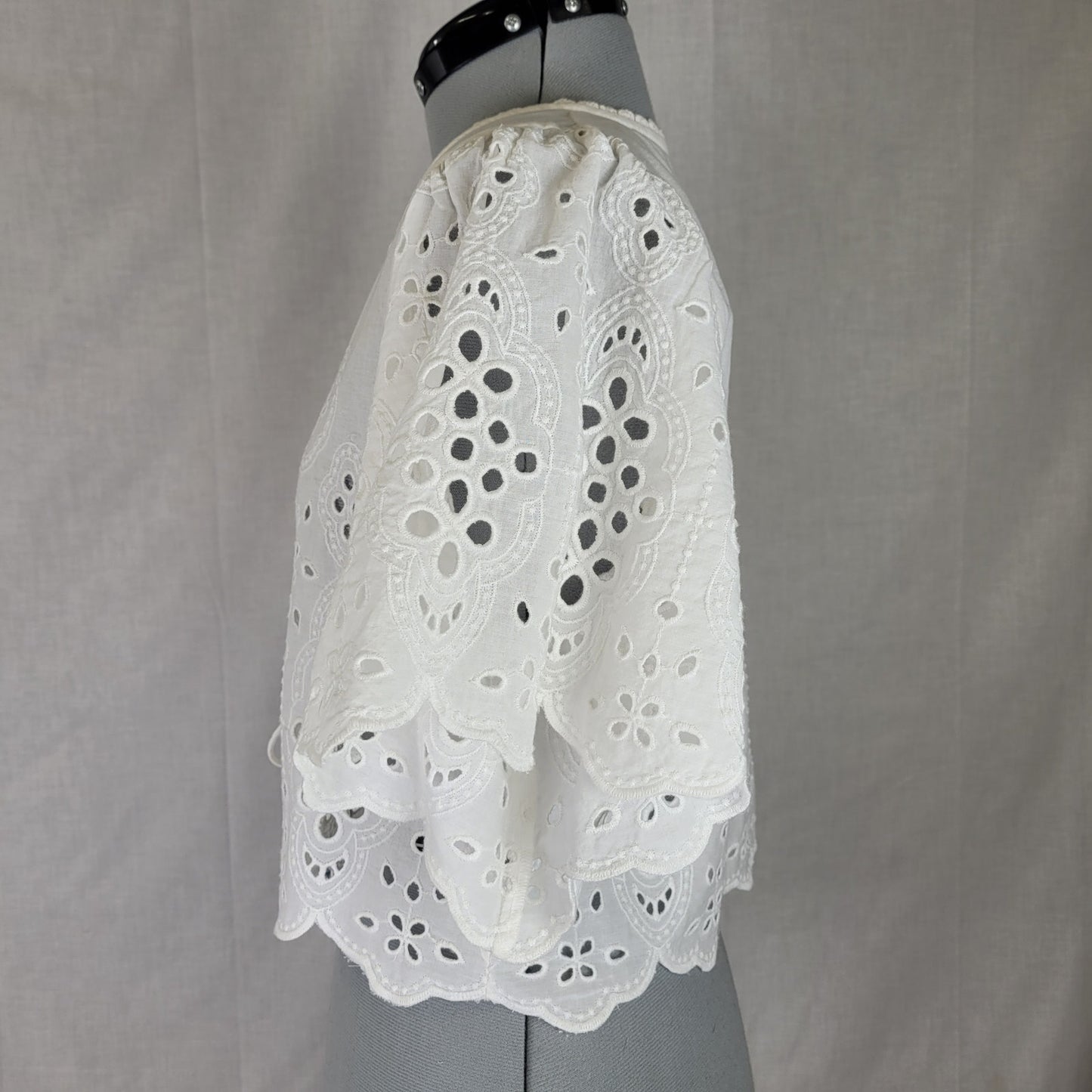 Anthropologie Maeve Tie-Front Eyelet Crop Blouse White Cotton OS