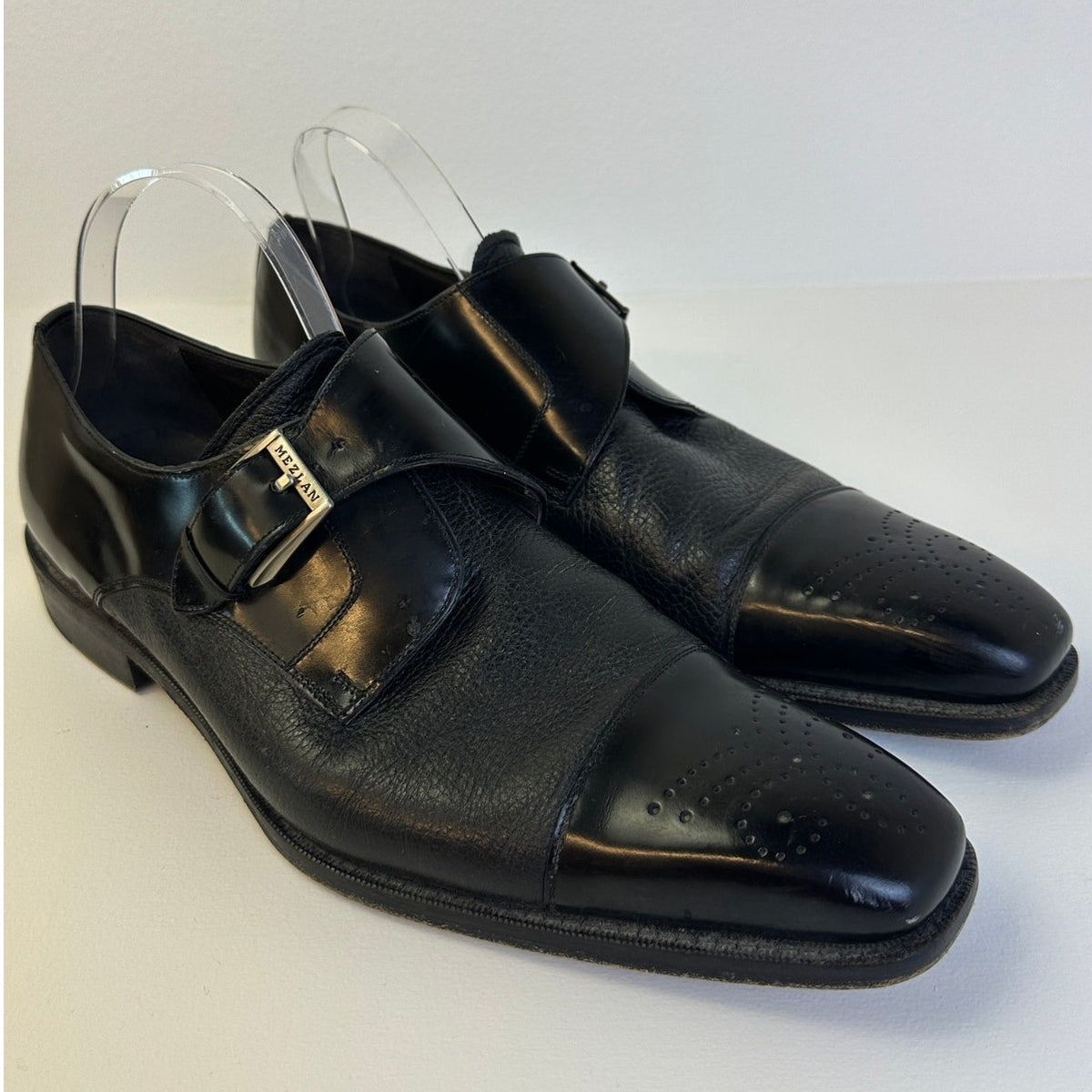 Mezlan Phoenix Black Leather Cap Toe Single Monk Strap Dress Shoes Men's Sz 10.5