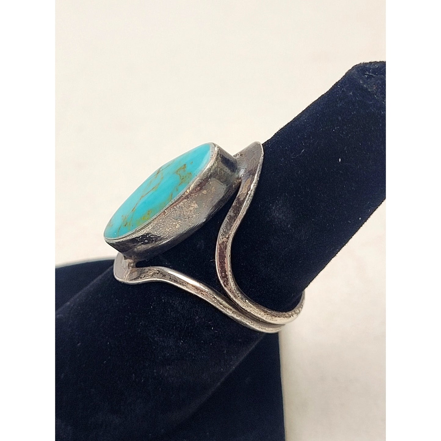 Vintage Mexican Sterling Silver Turquoise Open Frame Split Shank Ring Sz 6.5
