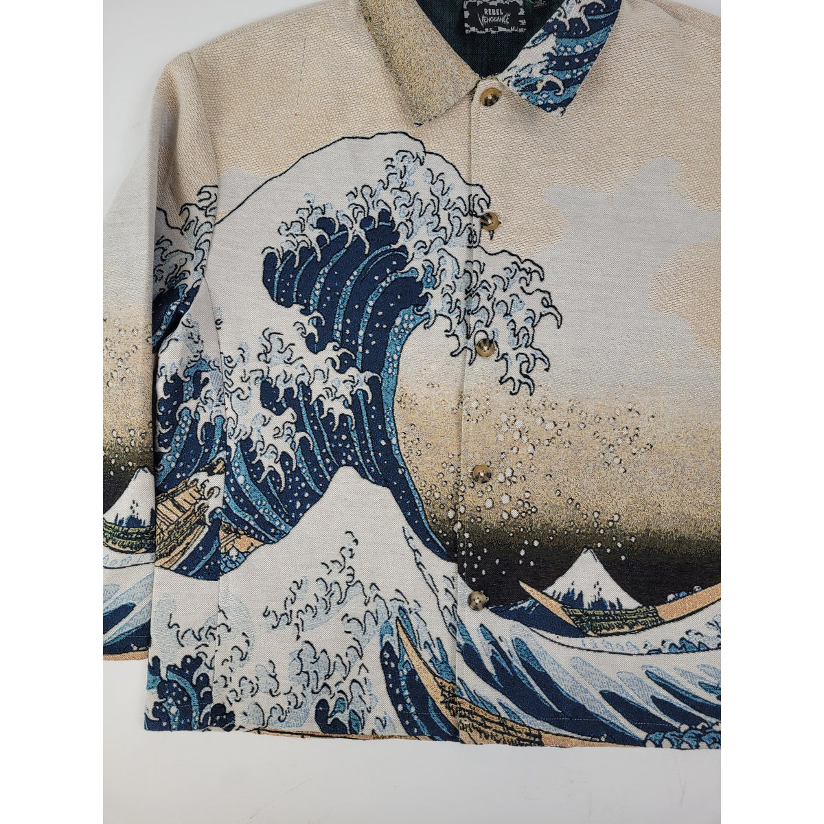 Rebel Vengeance Tapestry Button-Up Jacket The Great Wave of Kanagawa Men's Sz L