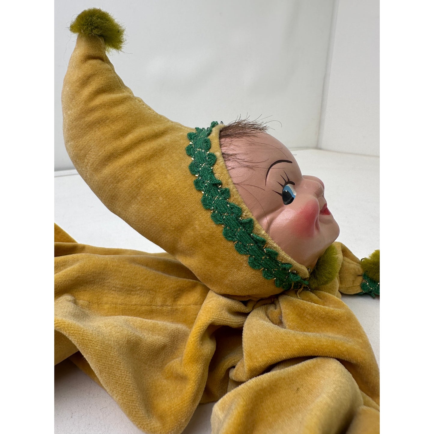Vintage Yellow Velvet Posable Pixie Jester Boudoir Doll