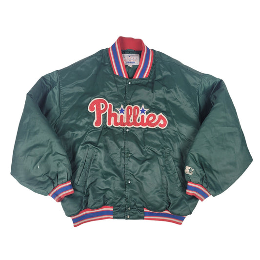Vintage 90s Starter Jacket Green Satin Philadelphia Phillies Men's Sz 3XL | Rare