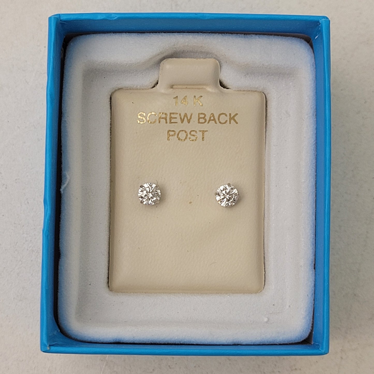 14K White Gold & 4mm Cubic Zirconia Sparkling Stud Earrings Piercing Pagoda NIB