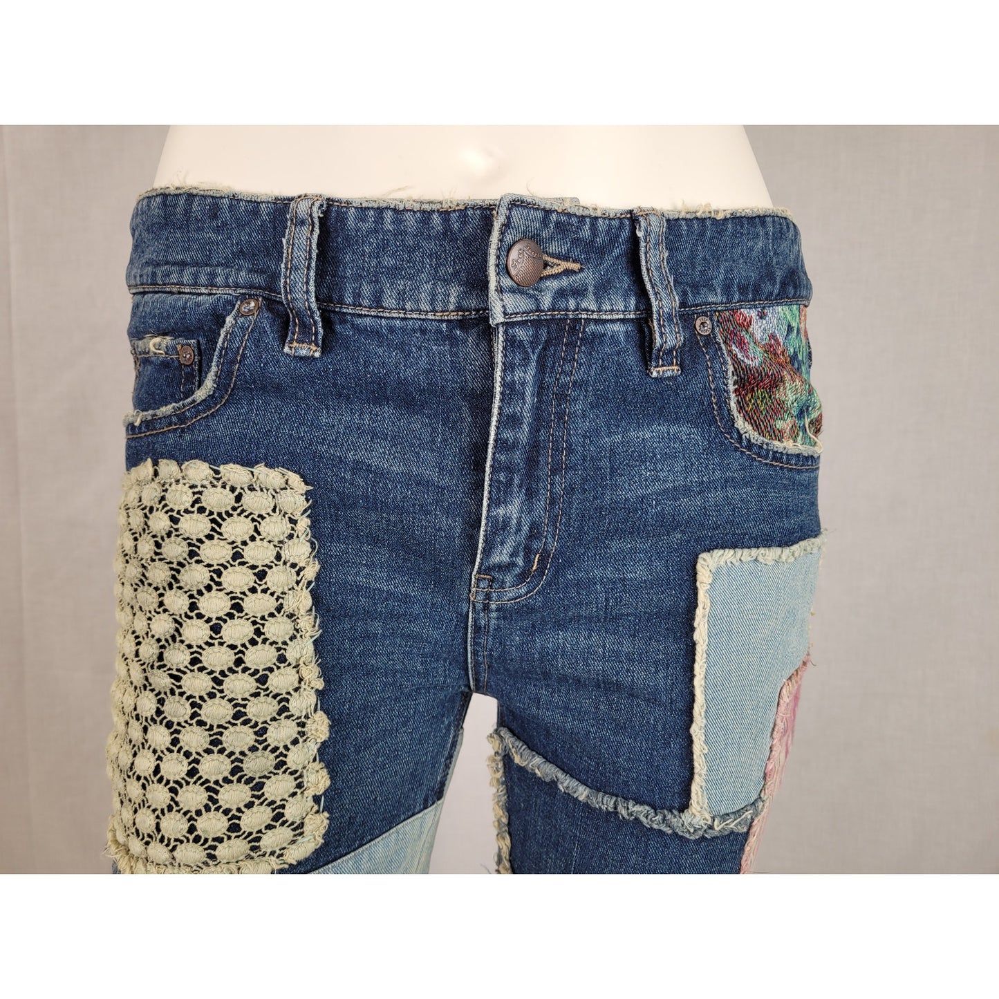 Free People Colorful Patchwork Skinny Mid-rise Jeans Women's Sz 27