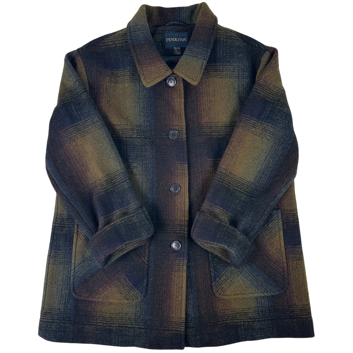 Pendleton Exploded Rainbow Plaid Wool Blend Topper Jacket Coat Women's Sz XXL