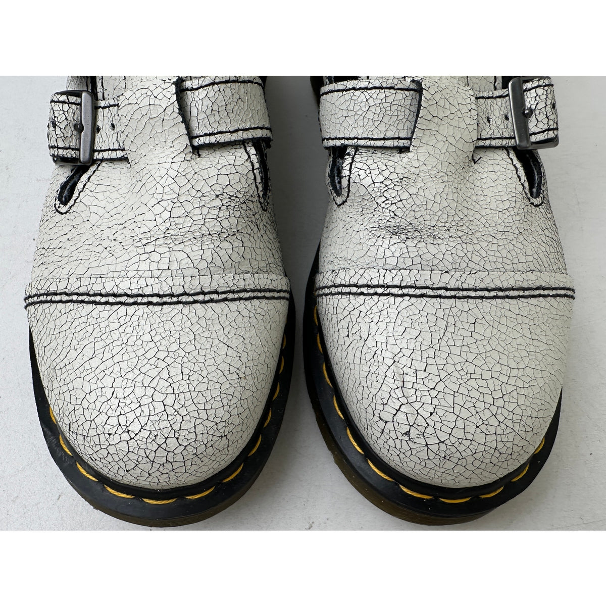 Dr. Martens Susy White Cracked Leather Double Strap Mary Jane Loafers Women's Sz 10