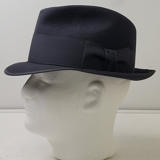 VTG 1950s Stetson "The Eagle" Royal de Luxe Black Fedora Hat Men's Sz 6 7/8