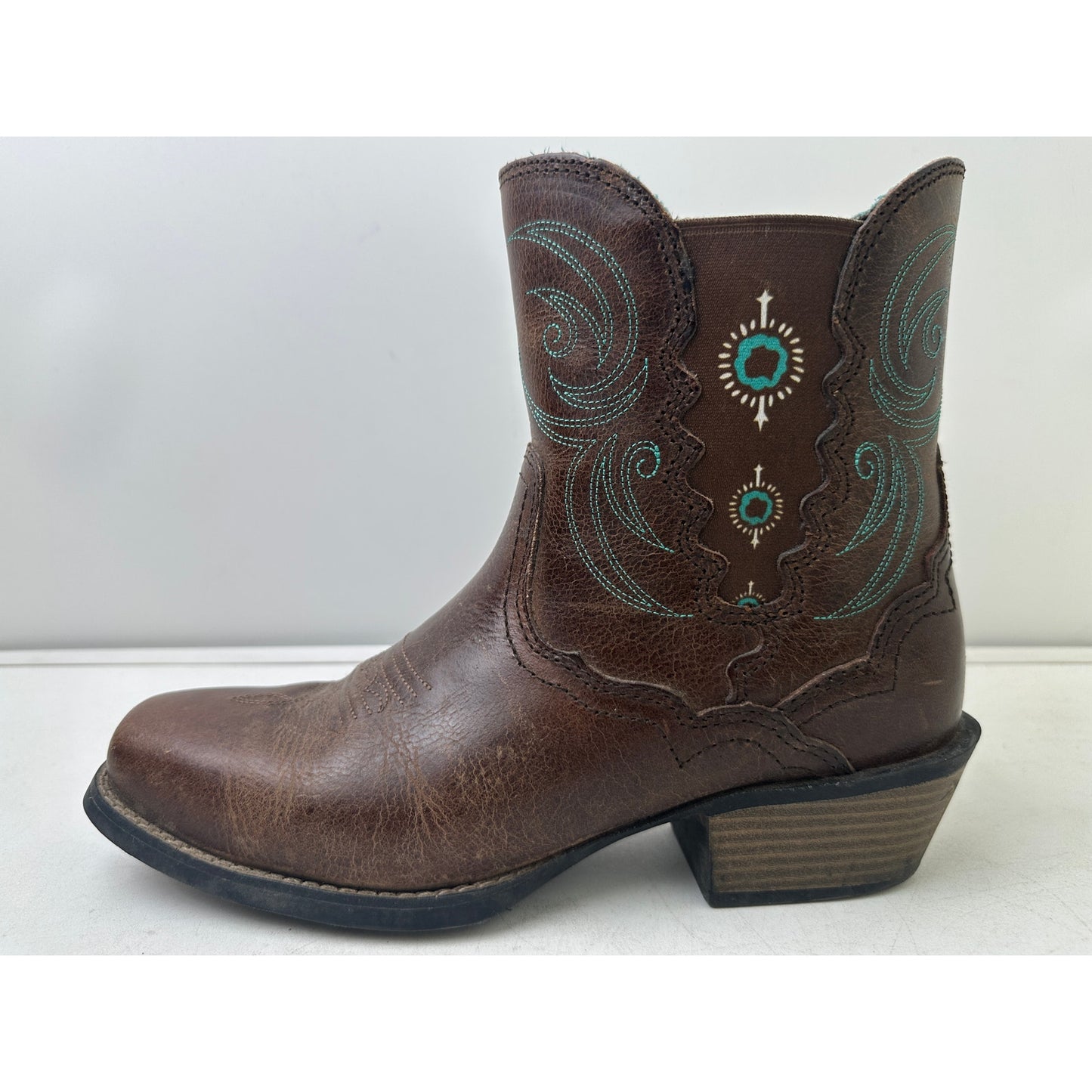 Justin Boots Chellie Gypsy Brown/Turquoise Leather Ankle Boots Women's Sz 7.5