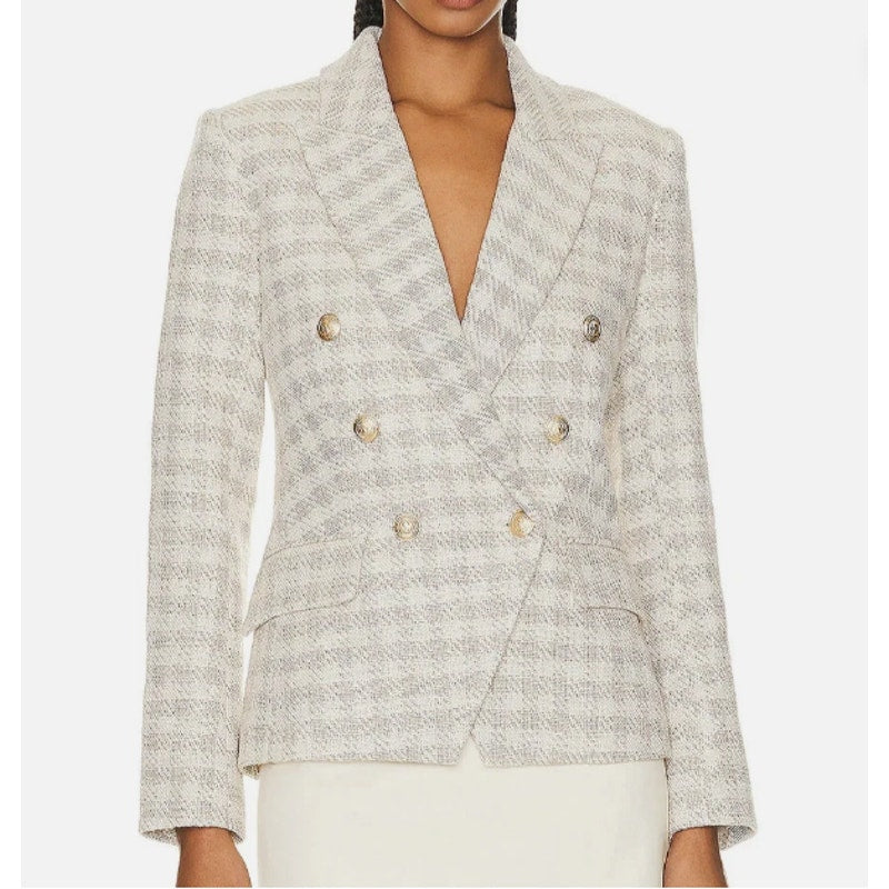 L'AGENCE Women's Kenzie Double-Breasted Plaid Blazer Women's Sz 10 NWT