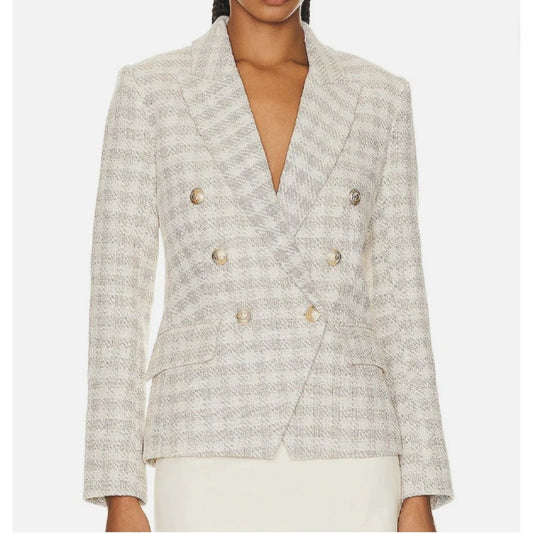 L'AGENCE Women's Kenzie Double-Breasted Plaid Blazer Women's Sz 10 NWT