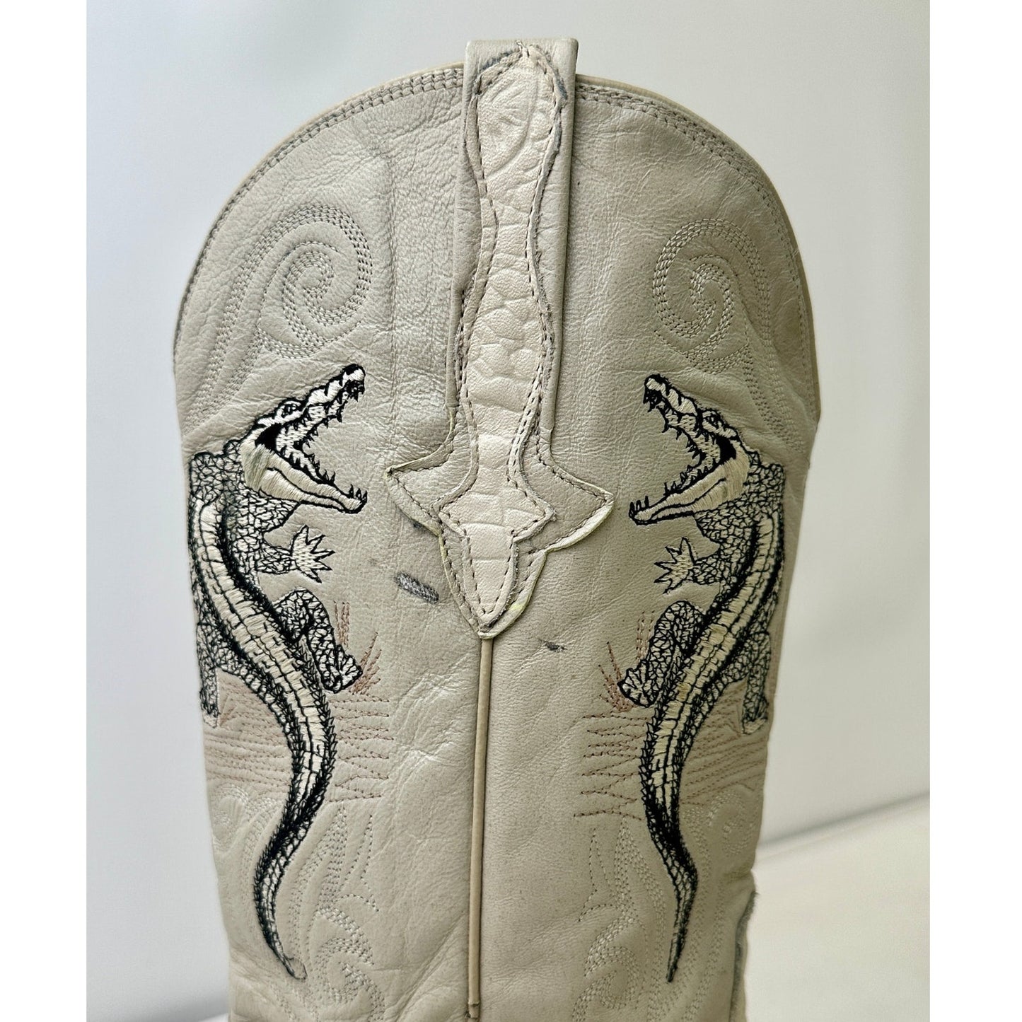 Vintage Rodeo Bravo Bone Embroidered Crocodile Western Boots Men's Sz 10.5 (Mex 28.5)