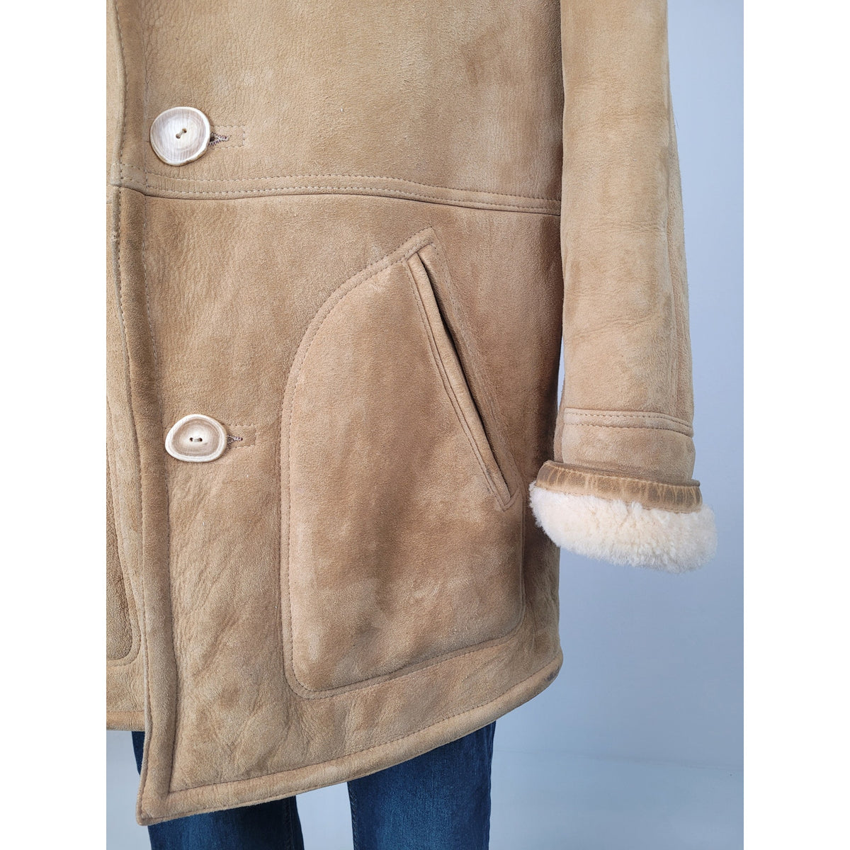 VTG 1970s Knight Tailors Ltd. Light Brown Suede Shearling Coat Men's Sz 46