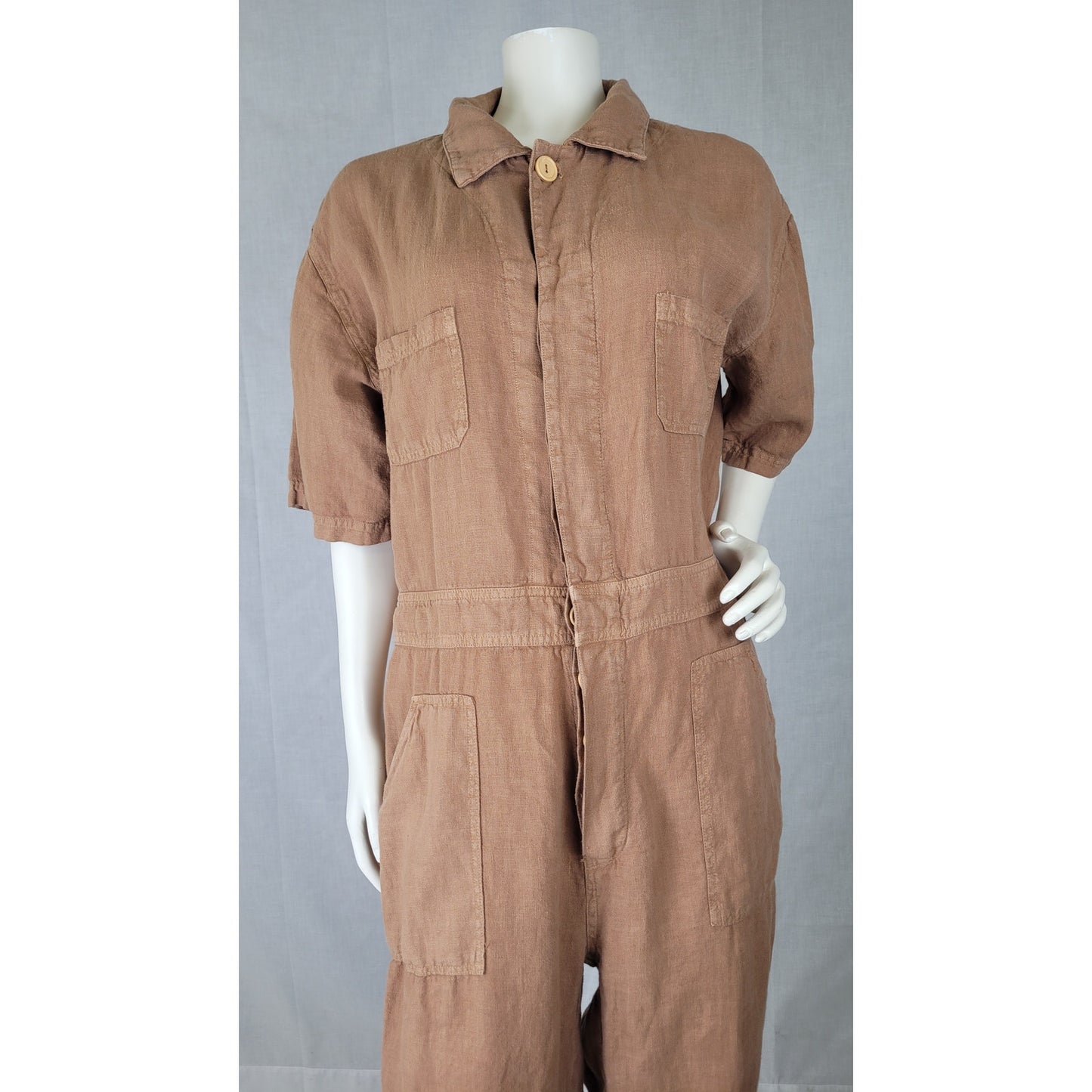 MATE the Label Sedona Linen Jumpsuit Short Sleeved Ankle Length Women's Sz L