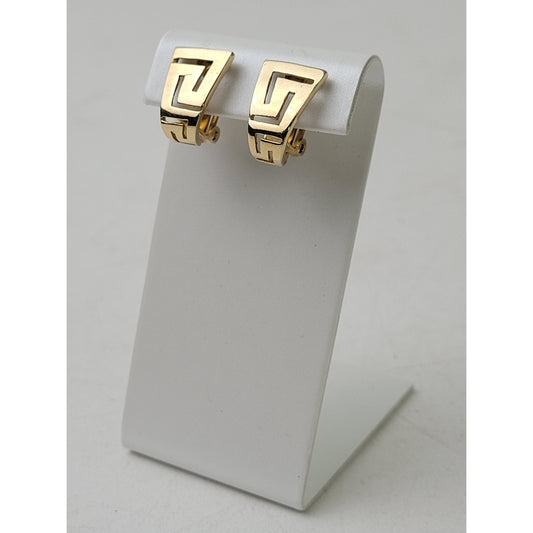 VTG Solid 14K Gold Clip-on Greek Key Earrings Stamped 585 | 5.21 grams
