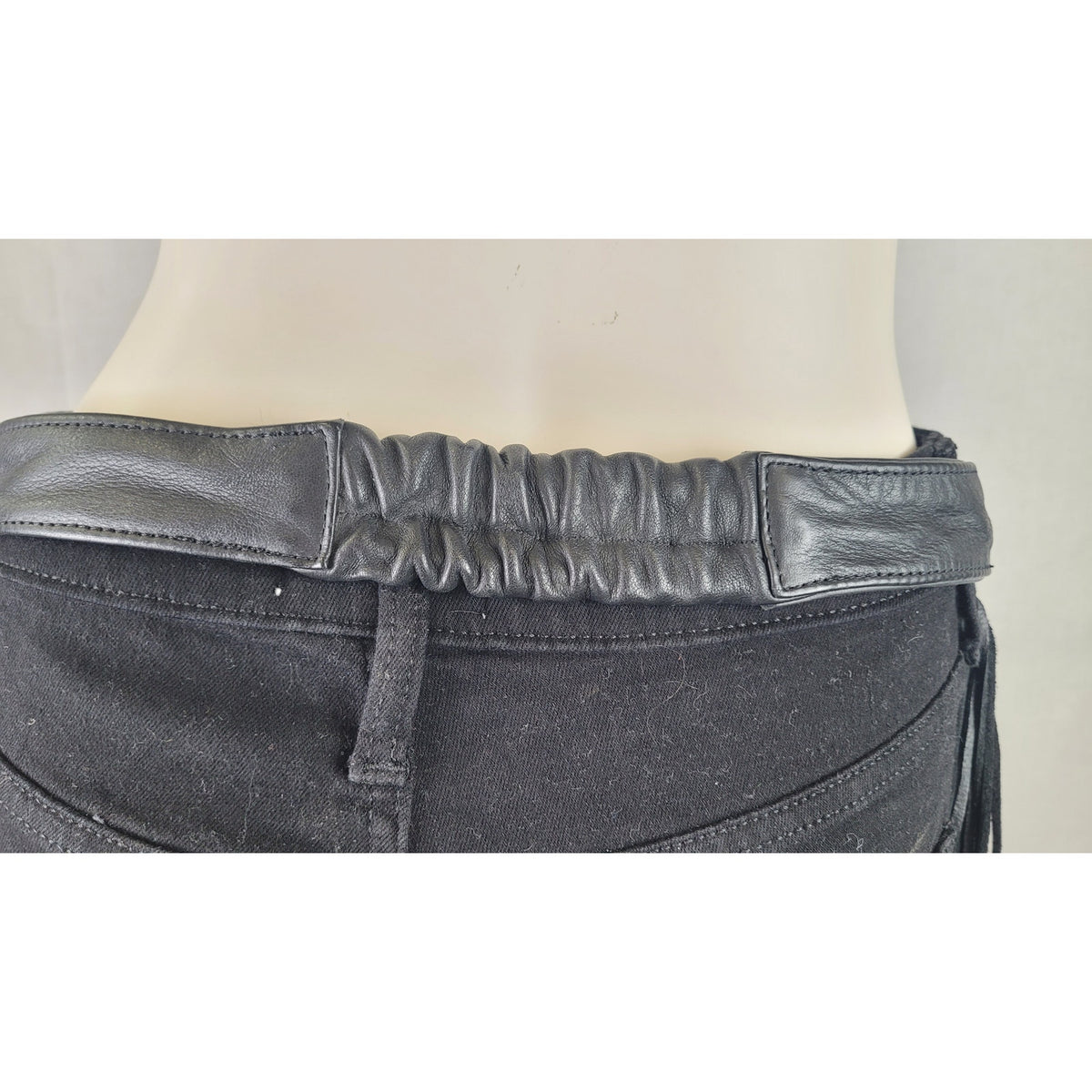VTG Harley-Davidson Fringe Black Leather Motorcycle Riding Chaps Women's Sz L