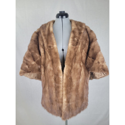 Vintage 1950s Medium Brown Mink Fur Stole Wrap Shawl Tailored Lined Sz M