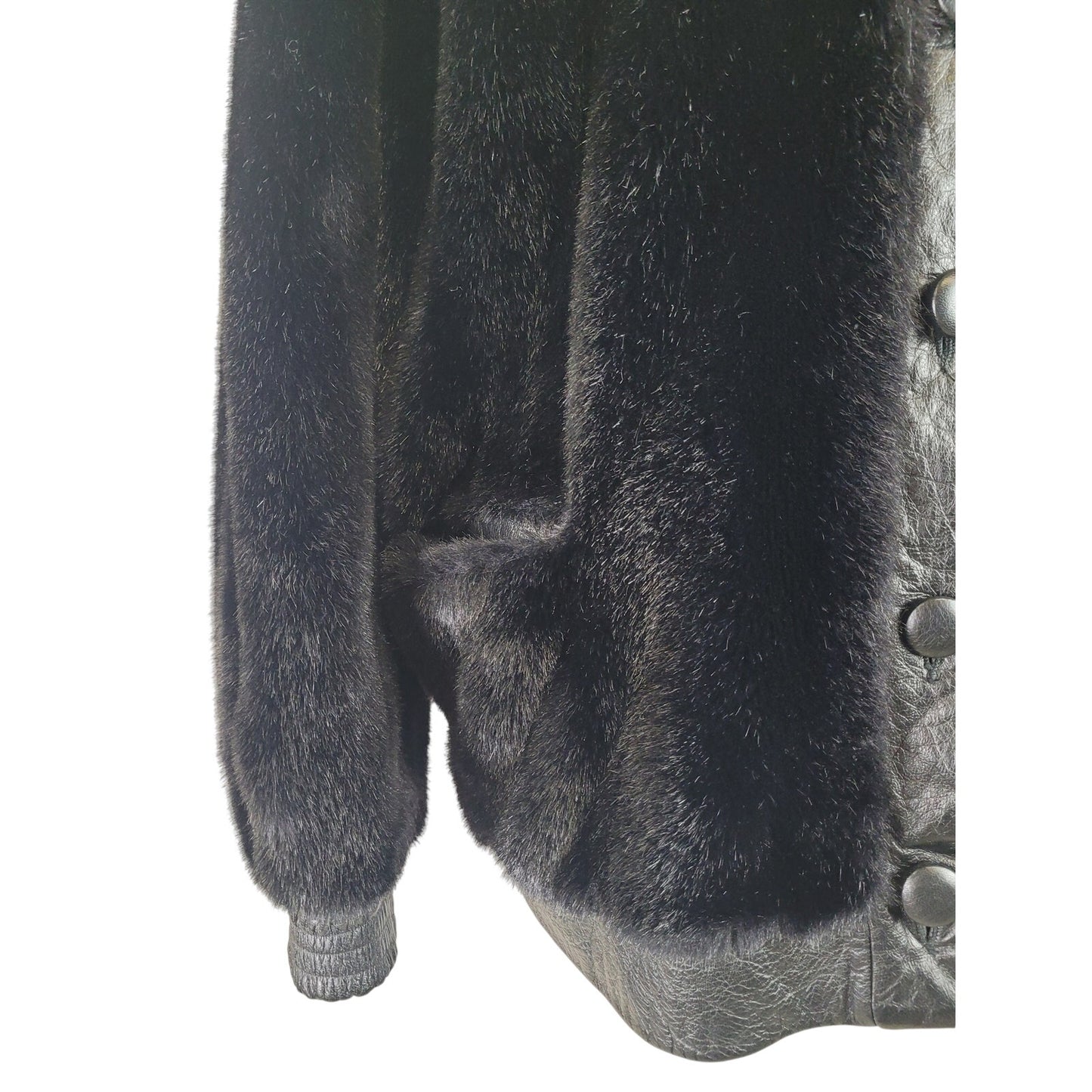 Vintage 1970-80s Adolph Shuman for I.Magnin Faux Fur Jacket Leather Trim Sz S/M