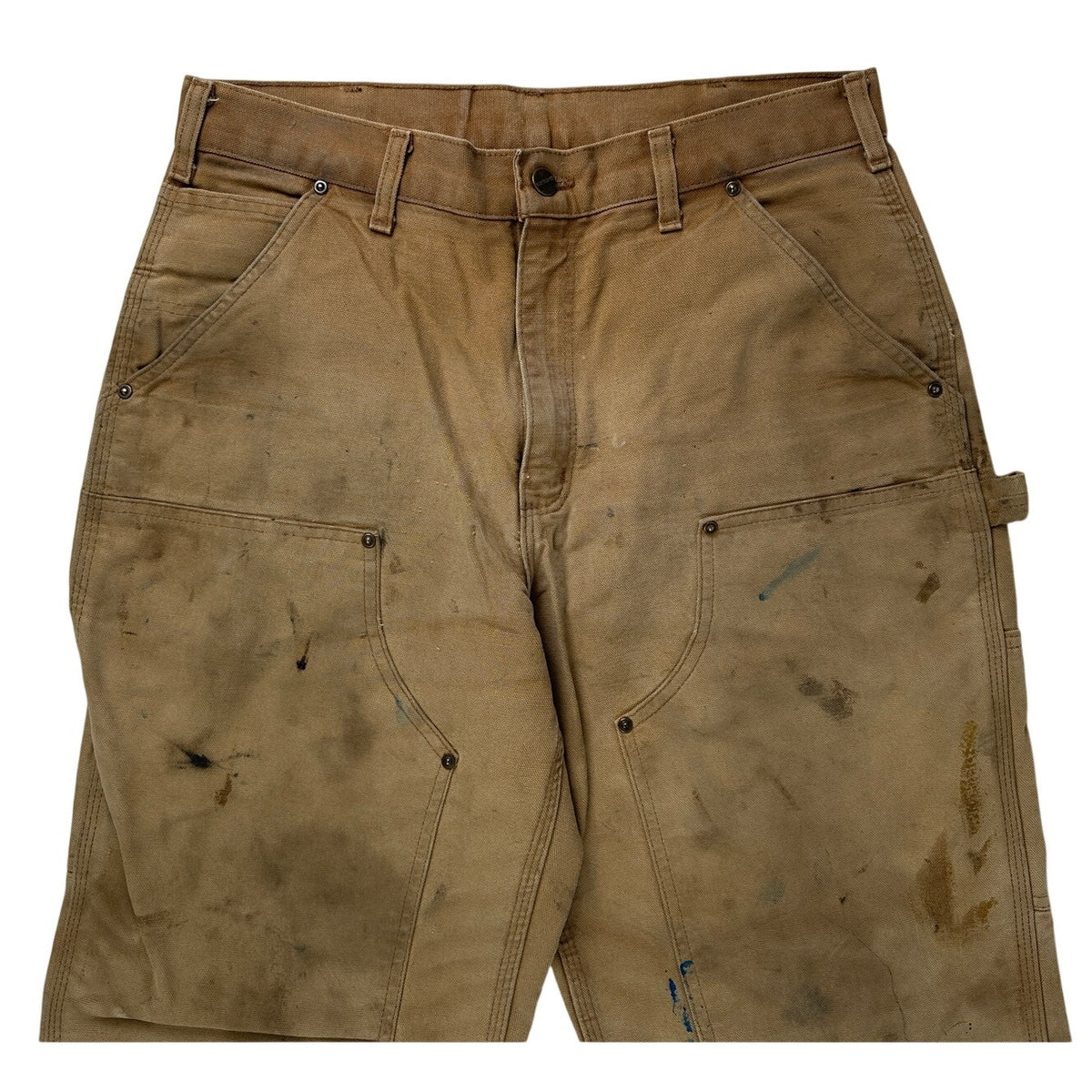 Vintage Carhartt Tan Distressed Double Knee Canvas Work Pants Men's Sz 32 x 32