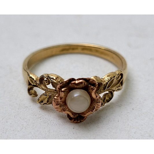 Vintage 14K Yellow & Rose Gold Beverly Hills Flower Ring Sz 8.25 | 2.87 grams