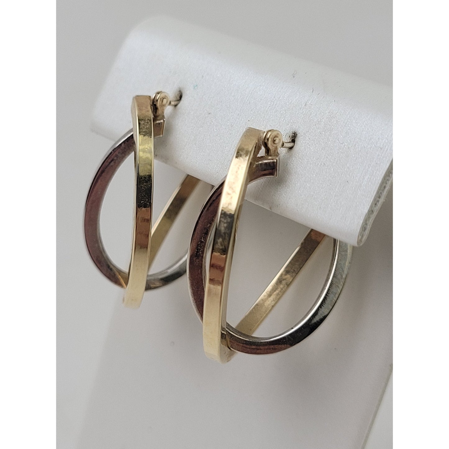 14K Yellow & White Gold Two-Tone Interlocking Crossover 1" Hoop Earrings